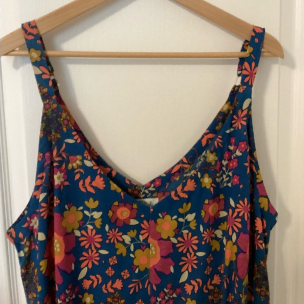 Natural Life Blue Floral Sleeveless Split Leg Dress